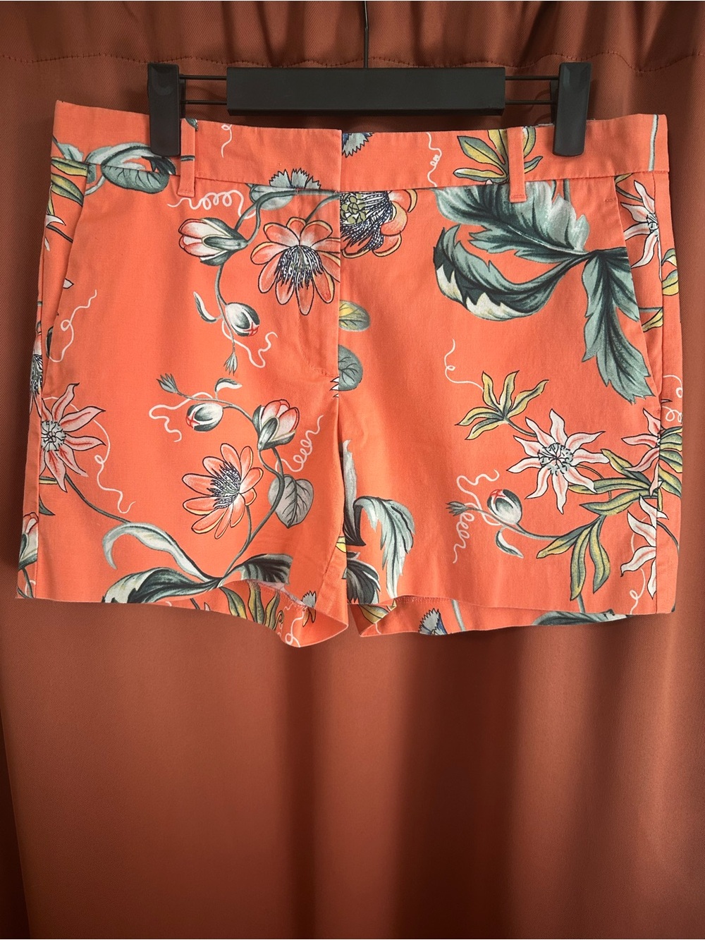 Ann Taylor Devin Fit Coral Orange Tropical Print Cotton Shorts Women’s Size 6